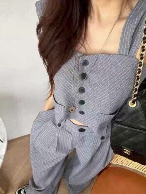 [現貨]韓妞條紋西裝套裝
