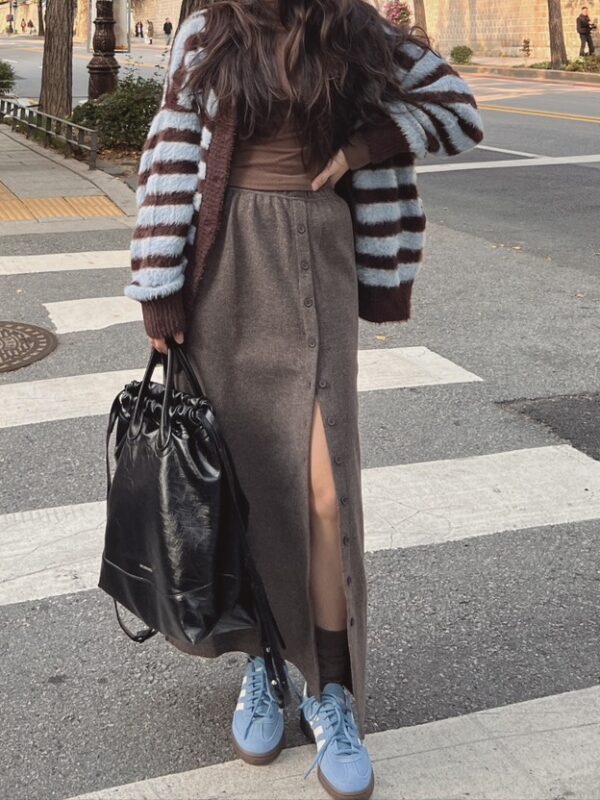 [嵐嵐包色款]厚磅針織保暖排釦長裙/4色