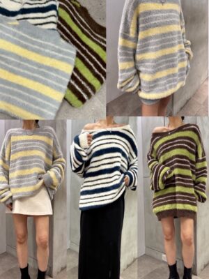 柔軟可愛毛毛條紋上衣/3色