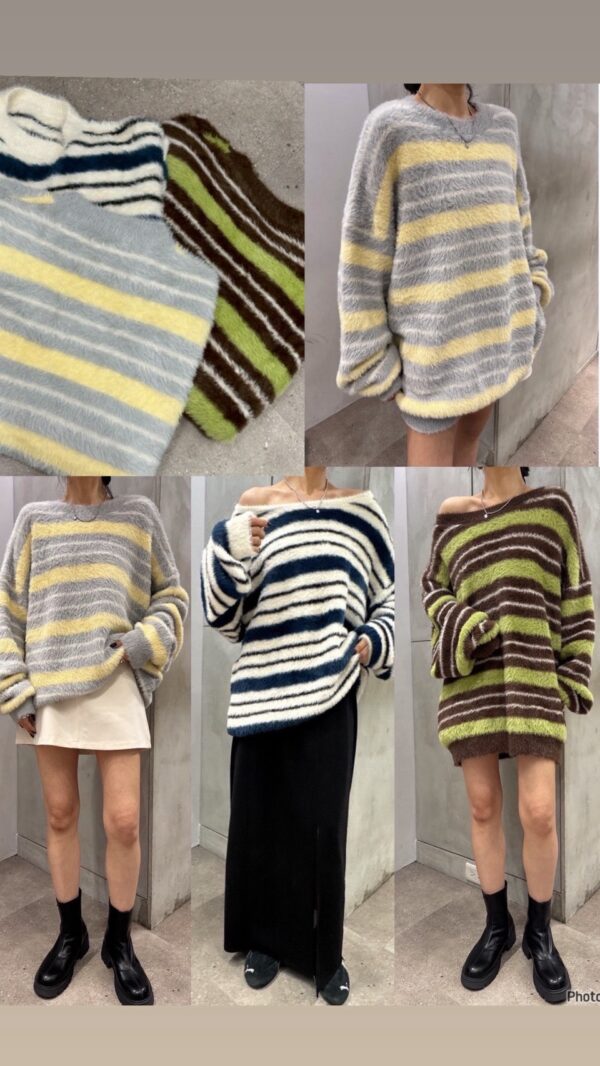 柔軟可愛毛毛條紋上衣/3色