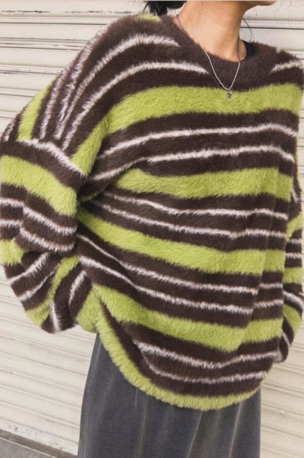 柔軟可愛毛毛條紋上衣/3色