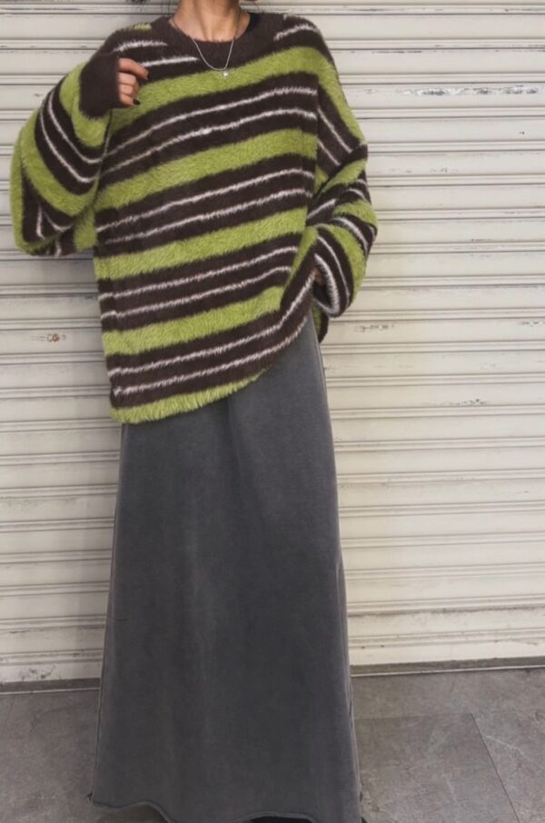 柔軟可愛毛毛條紋上衣/3色