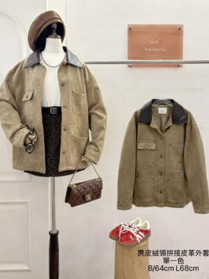 麂皮絨拼接皮革外套