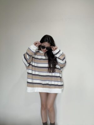 [男女同款]高磅條紋寬鬆上衣/2色